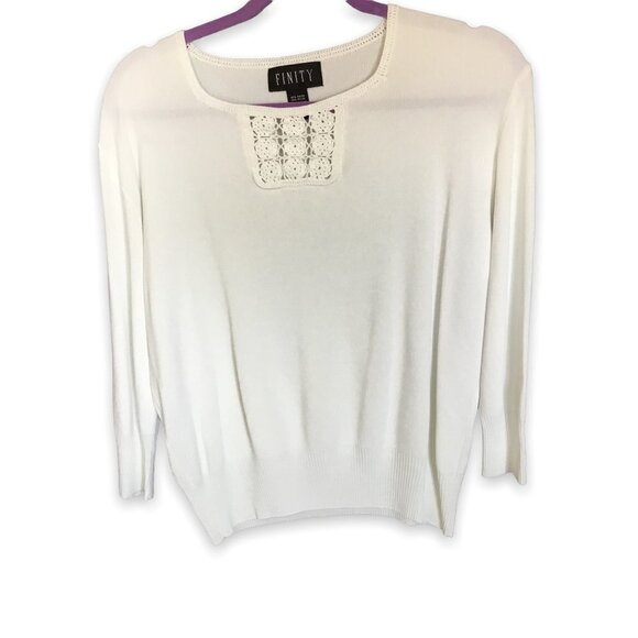 Finity Women's Vintage White Rayon Blend Sweater with Lace Insert Size Large - Picture 1 of 7